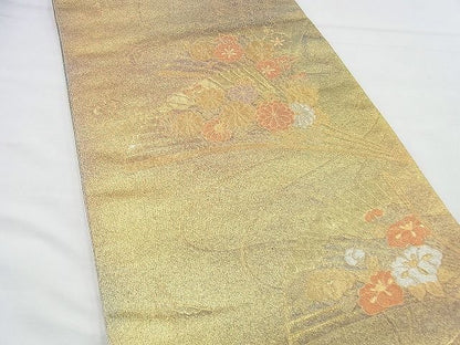 平和屋着物◎六通柄袋帯 作家物 扇面花文 金糸 逸品 BAAI4453jm