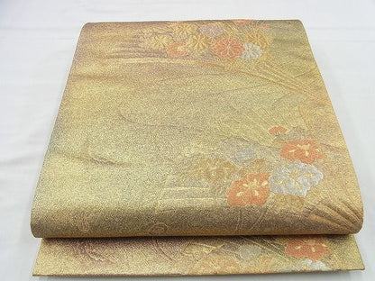 平和屋着物◎六通柄袋帯 作家物 扇面花文 金糸 逸品 BAAI4453jm