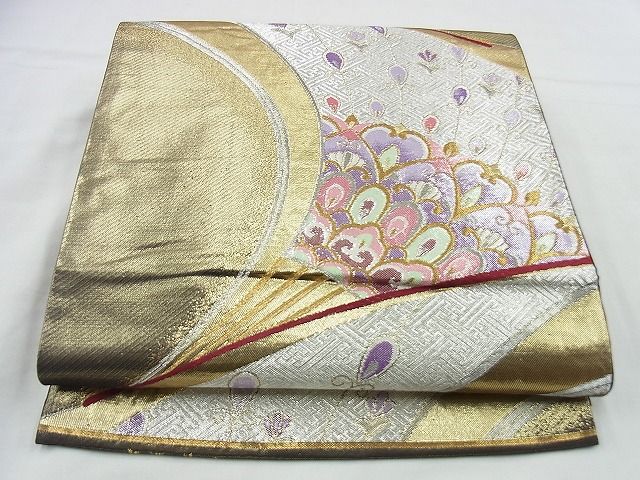 平和屋着物◎六通柄袋帯 扇面華文 金糸逸品 BAAI4452jm