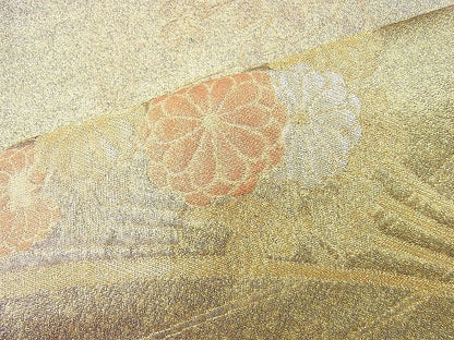 平和屋着物◎六通柄袋帯 作家物 扇面花文 金糸 逸品 BAAI4453jm