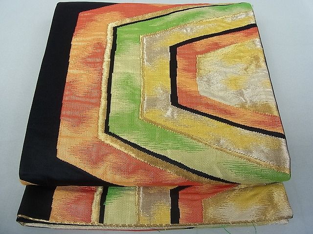 平和屋着物◎六通柄袋帯 亀甲花文 黒地 金糸 逸品 DAAH4037cf