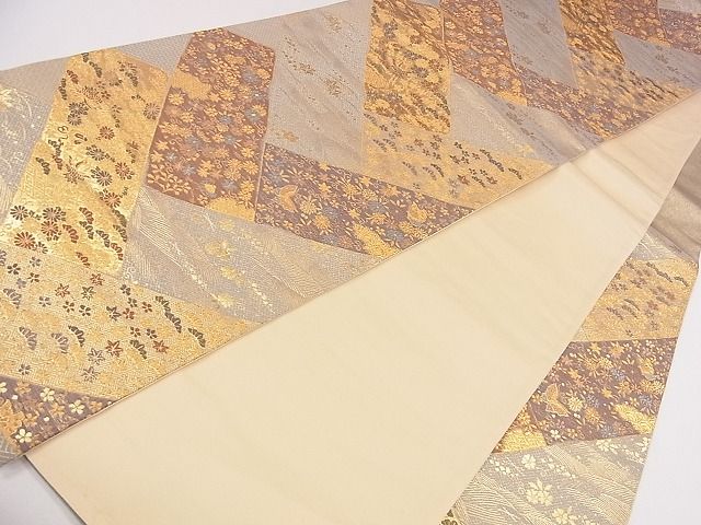 平和屋着物■六通柄袋帯 檜垣流水花鳥文 金糸 逸品 CAAG2233eg