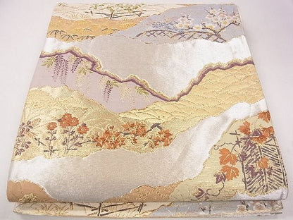 平和屋着物◎六通柄袋帯 唐織 よしと織 露芝籬草花文 金銀糸 逸品 CAAG2294eg