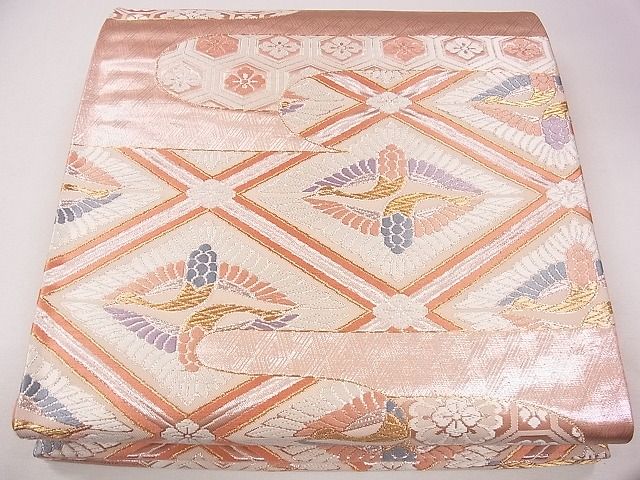 平和屋着物◎六通柄袋帯 唐織 エ霞菱向かい鶴花文 金銀糸 逸品 CAAG2291eg