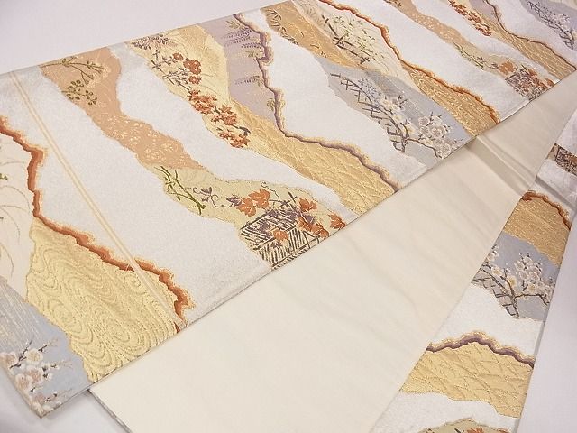 平和屋着物◎六通柄袋帯 唐織 よしと織 露芝籬草花文 金銀糸 逸品 CAAG2294eg