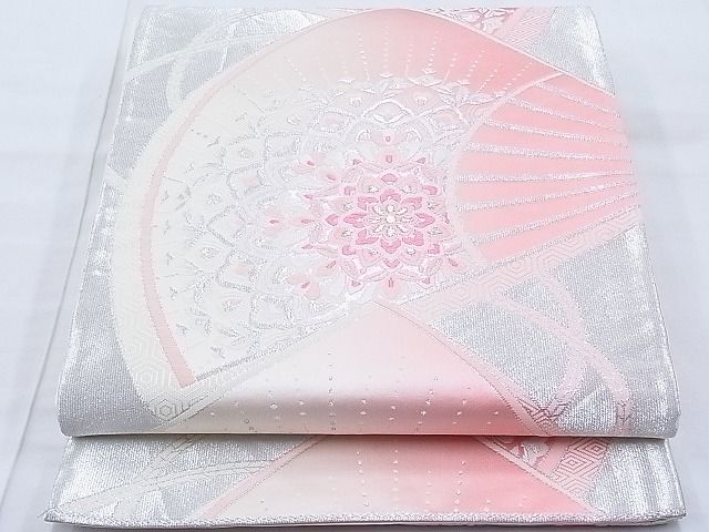 平和屋着物◎六通柄袋帯 唐織 銀つづれ 扇面正倉院文 金銀糸 逸品 BAAI1110sa