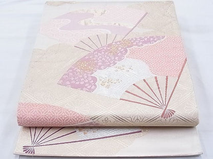 平和屋着物◎六通柄袋帯 唐織 有職扇面散らし 金銀糸 逸品 BAAI1109sa