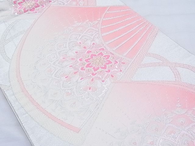 平和屋着物◎六通柄袋帯 唐織 銀つづれ 扇面正倉院文 金銀糸 逸品 BAAI1110sa