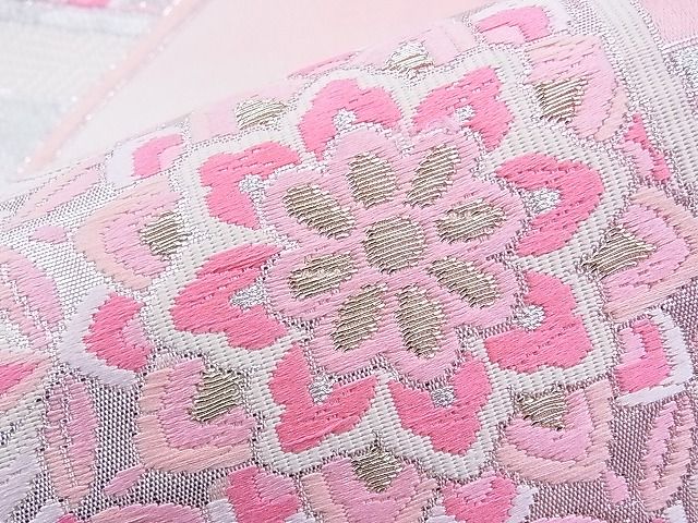 平和屋着物◎六通柄袋帯 唐織 銀つづれ 扇面正倉院文 金銀糸 逸品 BAAI1110sa