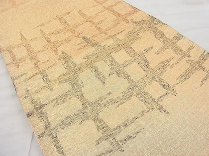 平和屋着物◎西陣 六通柄袋帯 格子柄 金糸 逸品 BAAI1117sa