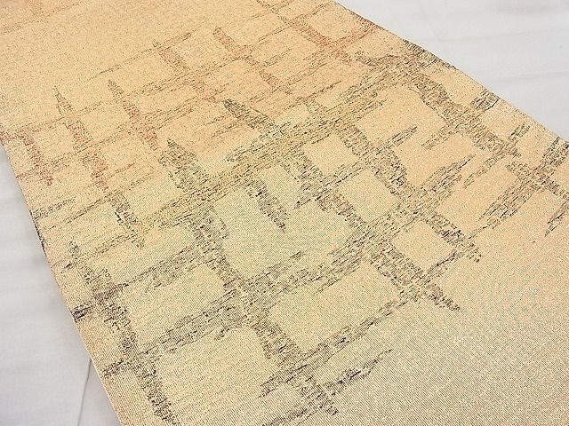 平和屋着物◎西陣 六通柄袋帯 格子柄 金糸 逸品 BAAI1117sa