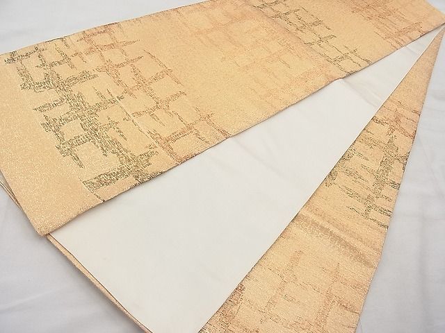 平和屋着物◎西陣 六通柄袋帯 格子柄 金糸 逸品 BAAI1117sa