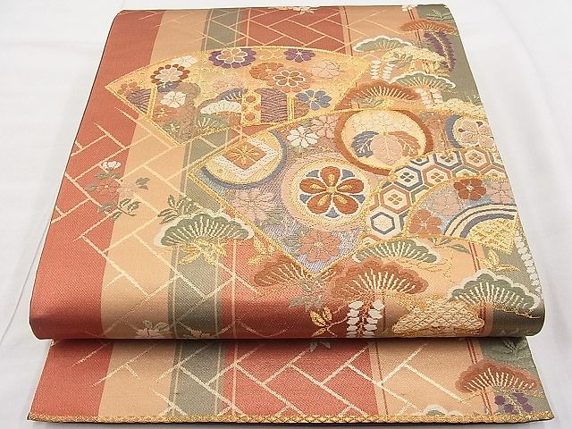 平和屋着物◎六通柄袋帯 唐織 地紙吉祥花蝶 金糸 逸品 BAAI1120sa