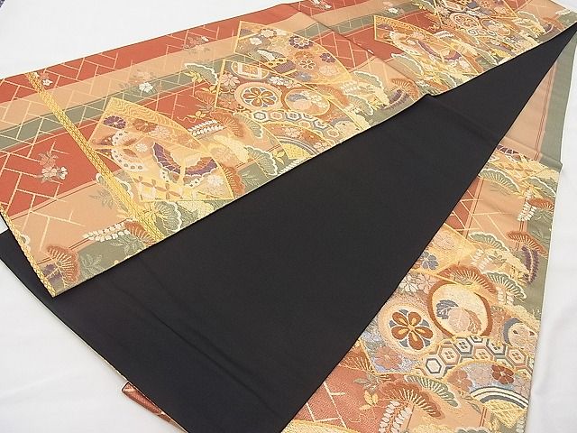 平和屋着物◎六通柄袋帯 唐織 地紙吉祥花蝶 金糸 逸品 BAAI1120sa