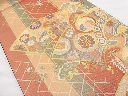 平和屋着物◎六通柄袋帯 唐織 地紙吉祥花蝶 金糸 逸品 BAAI1120sa