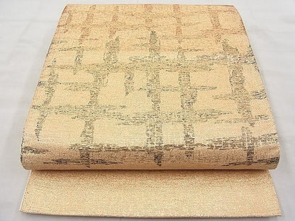 平和屋着物◎西陣 六通柄袋帯 格子柄 金糸 逸品 BAAI1117sa