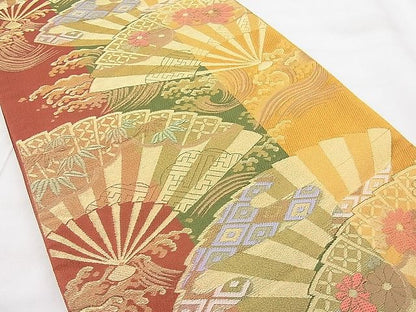 平和屋着物◎六通柄袋帯 唐織 扇面立波文様 金糸 BAAI1137sa