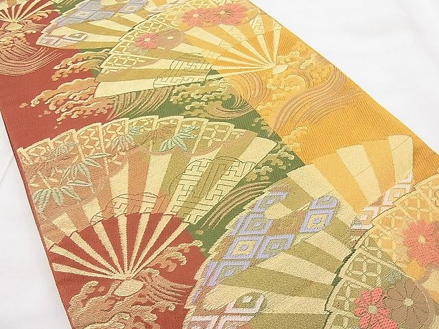 平和屋着物◎六通柄袋帯 唐織 扇面立波文様 金糸 BAAI1137sa