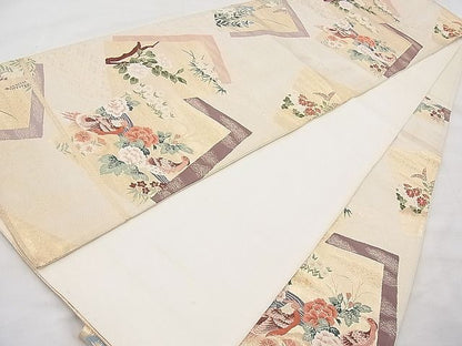 平和屋着物◎六通柄袋帯 唐織 色紙花鳥文 金糸 逸品 BAAI1142sa