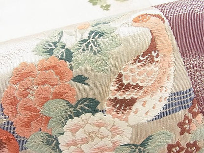 平和屋着物◎六通柄袋帯 唐織 色紙花鳥文 金糸 逸品 BAAI1142sa