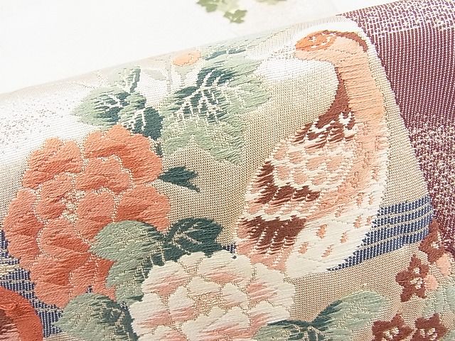 平和屋着物◎六通柄袋帯 唐織 色紙花鳥文 金糸 逸品 BAAI1142sa