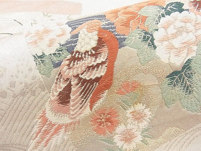 平和屋着物◎六通柄袋帯 唐織 色紙花鳥文 金糸 逸品 BAAI1142sa