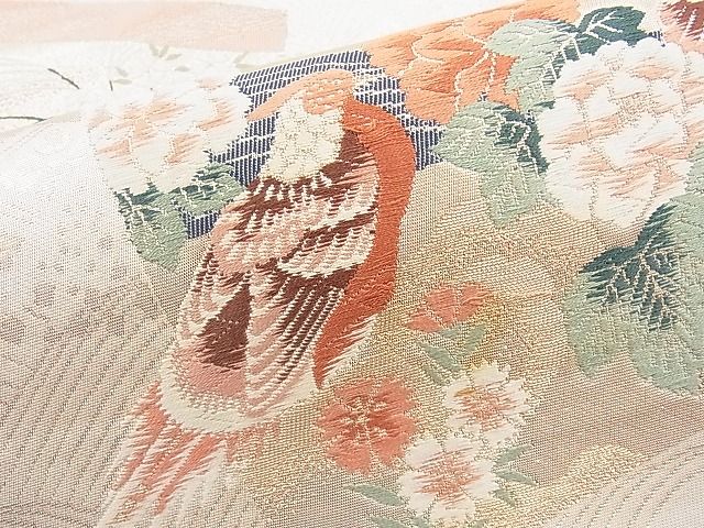 平和屋着物◎六通柄袋帯 唐織 色紙花鳥文 金糸 逸品 BAAI1142sa