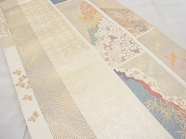 平和屋着物◎西陣 六通柄袋帯 唐織 短冊琳派文様 金糸 逸品 BAAI1152sa