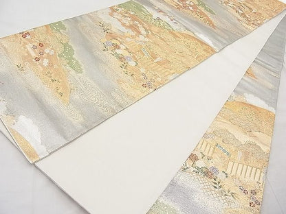 平和屋着物◎六通柄袋帯 流水四季草花文 金銀糸 逸品 BAAI1164sa