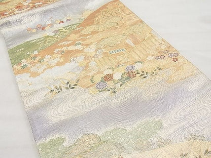 平和屋着物◎六通柄袋帯 流水四季草花文 金銀糸 逸品 BAAI1164sa