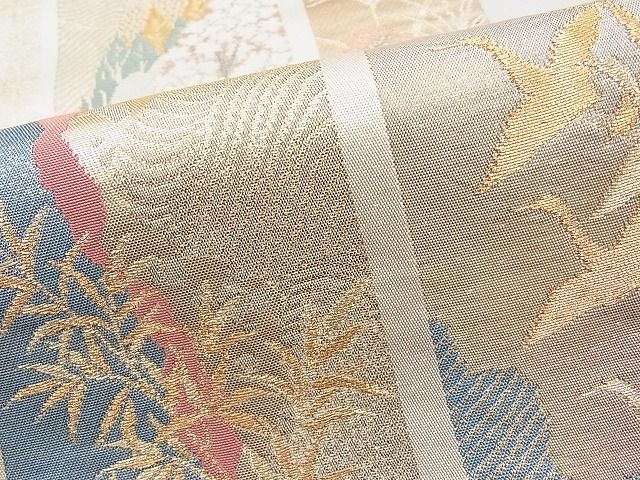 平和屋着物◎西陣 六通柄袋帯 唐織 短冊琳派文様 金糸 逸品 BAAI1152sa