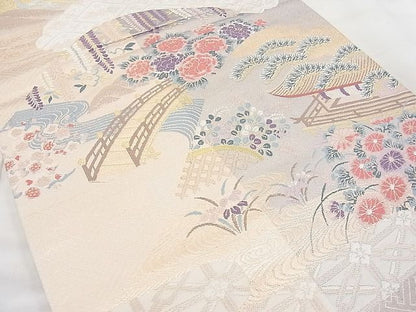 平和屋着物◎六通柄袋帯 唐織 ふたみ屏風絵 金糸 逸品 BAAI1166sa