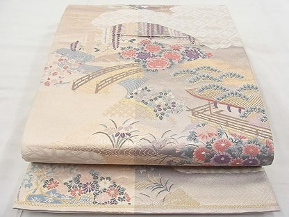 平和屋着物◎六通柄袋帯 唐織 ふたみ屏風絵 金糸 逸品 BAAI1166sa