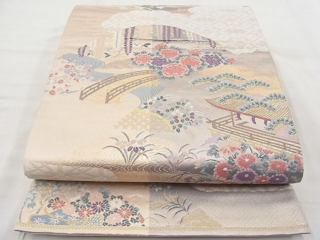 平和屋着物◎六通柄袋帯 唐織 ふたみ屏風絵 金糸 逸品 BAAI1166sa