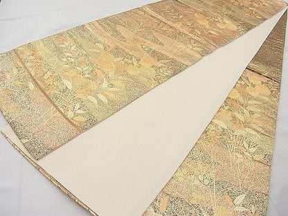 平和屋着物◎六通柄袋帯 琳派つゞれ織 流水秋草文 金糸 逸品 BAAI1186sa