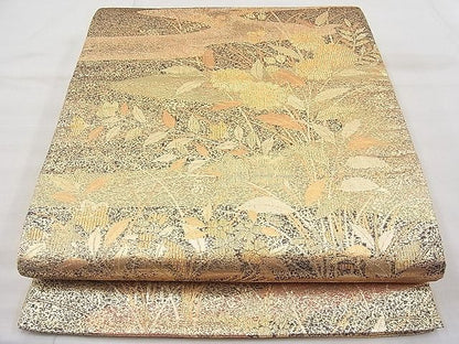 平和屋着物◎六通柄袋帯 琳派つゞれ織 流水秋草文 金糸 逸品 BAAI1186sa