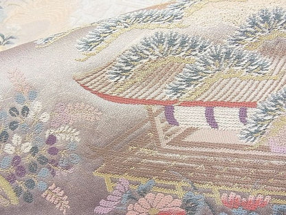 平和屋着物◎六通柄袋帯 唐織 ふたみ屏風絵 金糸 逸品 BAAI1166sa