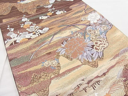 平和屋着物◎六通柄袋帯 唐織 乾山武蔵野絵文 金糸 逸品 BAAI1167sa