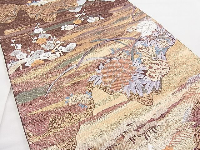 平和屋着物◎六通柄袋帯 唐織 乾山武蔵野絵文 金糸 逸品 BAAI1167sa