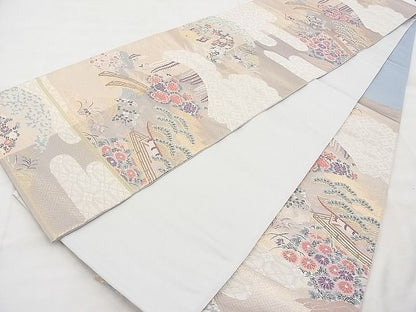 平和屋着物◎六通柄袋帯 唐織 ふたみ屏風絵 金糸 逸品 BAAI1166sa