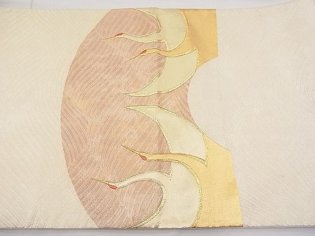 平和屋着物◎太鼓柄袋帯 駒刺繍 扇面飛鶴文 金銀糸 逸品 BAAI1201sa
