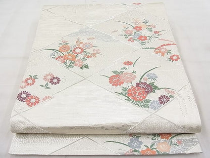 平和屋着物◎六通柄袋帯 唐織 松皮菱花文 銀糸 逸品 BAAI1204sa