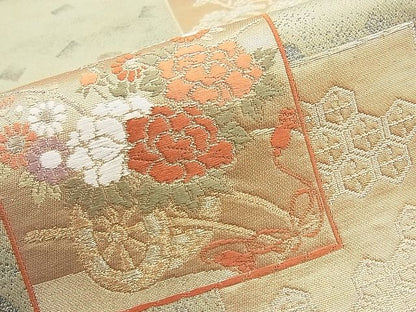 平和屋着物◎六通柄袋帯 唐織 色紙吉祥花車文 金糸 逸品 BAAI1190sa