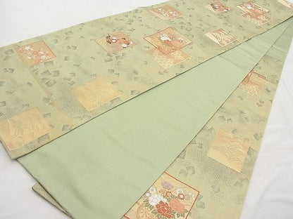 平和屋着物◎六通柄袋帯 唐織 色紙吉祥花車文 金糸 逸品 BAAI1190sa