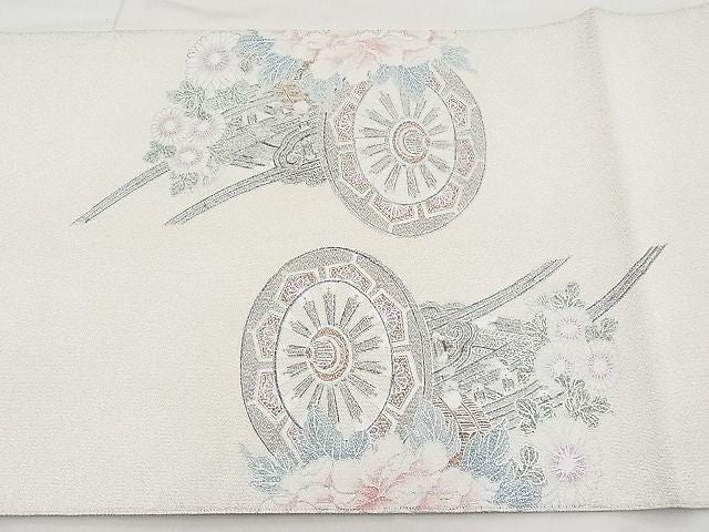 平和屋着物◎太鼓柄袋帯 綴れ 花車 銀彩 逸品 BAAI1196sa