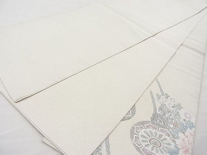 平和屋着物◎太鼓柄袋帯 綴れ 花車 銀彩 逸品 BAAI1196sa