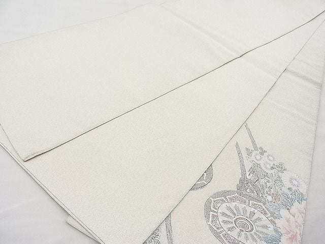 平和屋着物◎太鼓柄袋帯 綴れ 花車 銀彩 逸品 BAAI1196sa