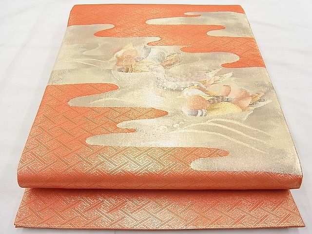 平和屋着物◎佐賀錦 太鼓柄袋帯 流水鴛鴦文 金糸 逸品 BAAI1207sa