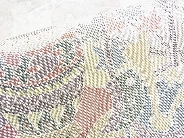 平和屋着物◎佐賀錦 六通柄袋帯 違い棚器物文様 900織 金銀糸 逸品 BAAI1191sa