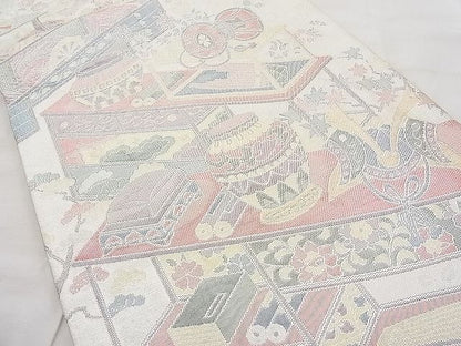 平和屋着物◎佐賀錦 六通柄袋帯 違い棚器物文様 900織 金銀糸 逸品 BAAI1191sa